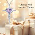 wholesale TOUPOP Alexandrite Cross Necklace For Women Sterling Silver June Birthstone Cross Pendant Necklace Heart Cross Christian Jewelry Birthday Christmas Gifts For Women Her -0-3
