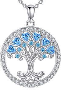 wholesale 925 Sterling Silver Birthstones Tree of Life Necklace for Women Anniversary Birthday Christmas Wedding Jewelry for Wife Sister-12-Dec-Blue Topaz