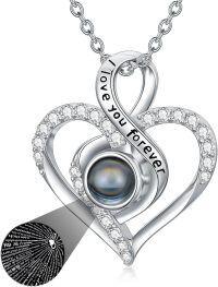 wholesale Sterling Silver Moissanite Love Memorial Photo Projection Necklace, 18 Cable Chain, Heartfelt Gift for Women-I Love You Forever