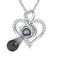 wholesale Sterling Silver Moissanite Love Memorial Photo Projection Necklace, 18 Cable Chain, Heartfelt Gift for Women-I Love You Forever