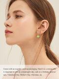 wholesale 925 Sterling Silver Gold Plated Green Enamel Flower Drop Earrings for Women-0-4