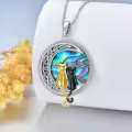 TOUPOP Sterling Silver Abalone Celtic Cat On Moon Necklace-0-3