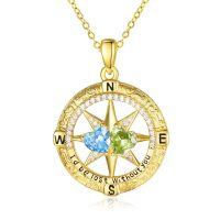 wholesale 925 Sterling Silver Compass Pendant with Birthstones for Women-03-08-Mar-Aug