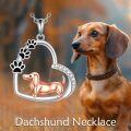 wholesale 925 Sterling Silver Dachshund Dog Paw Print Heart Pendant Necklace for Women-0-5