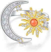 wholesale Sterling Silver Gold Opal Sun Moon Ring Adjustable Celestial Jewelry Gift-Opal Sun Moon