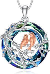 wholesale TOUPOP Mothers Day Gifts For Mom Bird Pendant Mother Daughter Necklace For Women Sterling Silver Tree Of Life Blue Crystal Jewelry Birthday Gifts For Her -undefined
