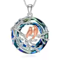 TOUPOP Sterling Silver Blue Crystal Tree Of Life Bird Pendant Necklace For Mom-0-0