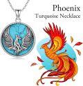 wholesale 925 Silver Phoenix Turquoise Pendant Necklace Anniversary Animal Birthday Gifts for Her-0-5