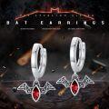 wholesale 925 Sterling Silver Red Crystal Bat Huggie Hoop Earrings Gothic Punk Style Vampire Jewelry for Women Girls 3cm Diameter-0-5