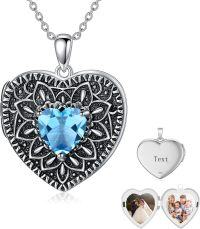 wholesale  Sterling Silver Birthstone Gemstone Heart Photo Locket Necklace Holds 2 Pictures Jewelry Gift -05 May-06 June-12 December-11 November-02 February-10 October-09 September-04 April-07 July-08 August-01 January-03 March