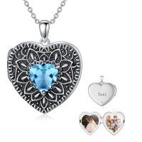 wholesale 925 Sterling Silver Birthstone Gemstone Heart Photo Locket Necklace Holds 2 Pictures Jewelry Gift-05 May-06 June-12 December-11 November-02 February-10 October-09 September-04 April-07 July-08 August-01 January-03 March
