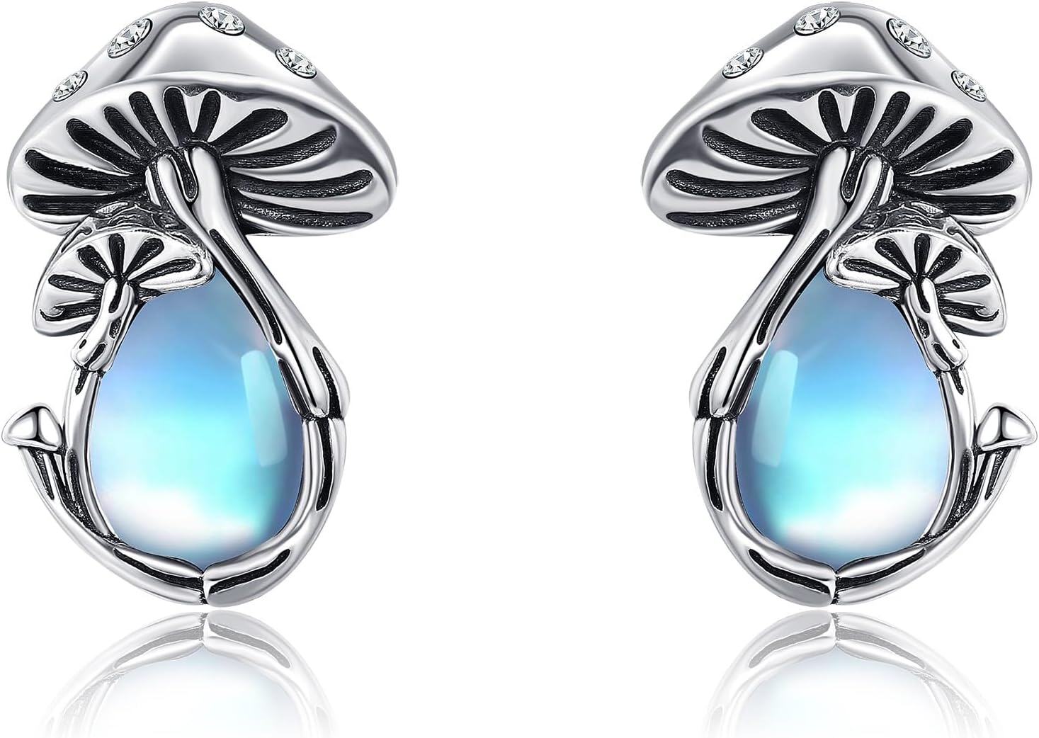 Sterling Silver Animal Earrings Horse Bee Llama Owl Jellyfish Parrot Bunny Duck Penguin Flamingo Paw Print Panda Dolphin Hummingbird for Mom-Mushroom-Mushroom
