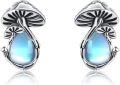 wholesale 925 Sterling Silver Mushroom Stud Earrings with Blue Stone and Crystal Accents-0-0