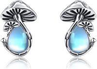 wholesale 925 Sterling Silver Mushroom Stud Earrings with Blue Stone and Crystal Accents-Mushroom-Mushroom