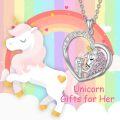 wholesale 925 Sterling Silver Heart-Shaped Pink Crystal Unicorn Pendant Necklaces for Women's Gifts-0-2