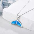wholesale 925 Sterling Silver Blue Opal Whale Tail Pendant Necklace for Women Girls  45cm Chain Length-0-2