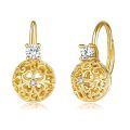 wholesale 925 Sterling Silver Plated Gold  Round Filigree Flower Leverback Studs with Cubic Zirconia for Women-0-0