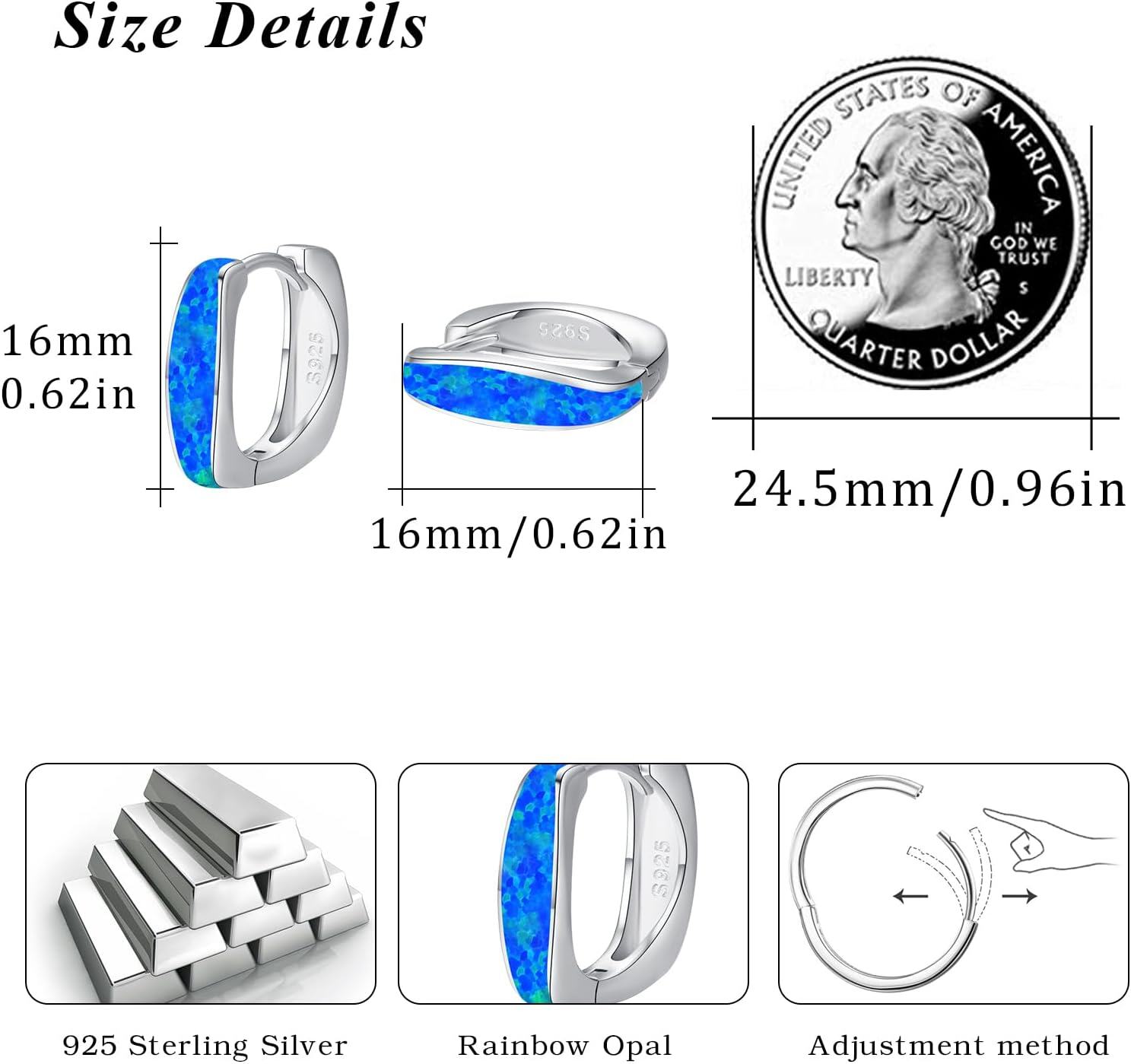 wholesale 925 Sterling Silver Blue Opal Huggie Hoop Earrings with 18K Gold Plating for Women-0-2