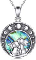 wholesale 925 Sterling Silver Round Pendant with Abalone Shell and Two Rabbits Design Necklace-0-0