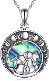 wholesale 925 Sterling Silver Round Pendant with Abalone Shell and Two Rabbits Design Necklace-bunny necklace