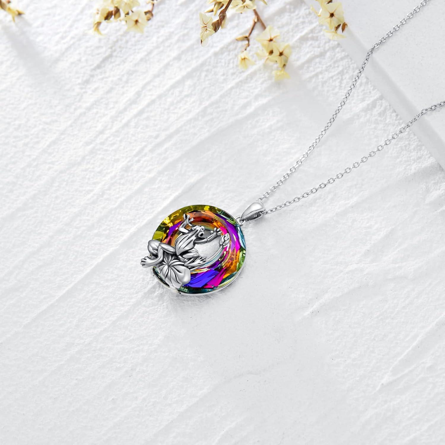 Sterling Silver Crystal Frog Pendant Necklace for Women Girls 18+2 -0-3