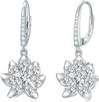 wholesale 925 Sterling Silver CZ Lotus Flower Square Planetary Leverback Drop Earrings for Women and Teen Girls Gifts-Lotus