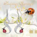 wholesale 925 Sterling Silver Ladybug Feather Drop Earrings for Women and Girls-0-5