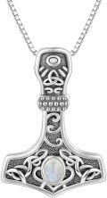 wholesale 925 Sterling Silver Thor's Hammer Pendant with Moonstone - Norse Viking Jewelry for Men & Women-0-0