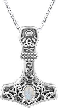 wholesale 925 Sterling Silver Thor's Hammer Pendant with Moonstone - Norse Viking Jewelry for Men & Women-Labradorite
