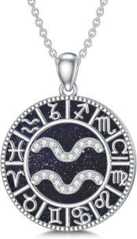 wholesale Sterling Silver Blue Sandstone 12 Zodiac Constellation Necklace for Women Men-11.Aquarius（1.20-2.18）