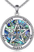 wholesale 925 Sterling Silver Abalone Shell Pentagram Compass Pendant Necklace  for Women-0-0
