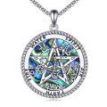 wholesale 925 Sterling Silver Abalone Shell Pentagram Compass Pendant Necklace  for Women-0-0