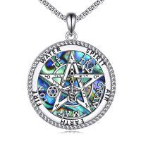 wholesale 925 Sterling Silver Abalone Shell Pentagram Compass Pendant Necklace  for Women-Tetragrammaton