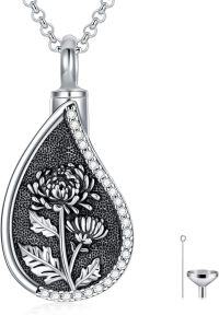 wholesale Sterling Silver Birth Flower Teardrop Urn Necklace for Ashes Memorial Jewelry-11-Chrysanthemum-Custom-11-Chrysanthemum