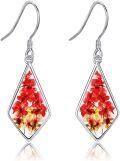 wholesale 925 Sterling Silver Red & Yellow Floral Cubic Zirconia-Shaped Drop Earrings-0-0
