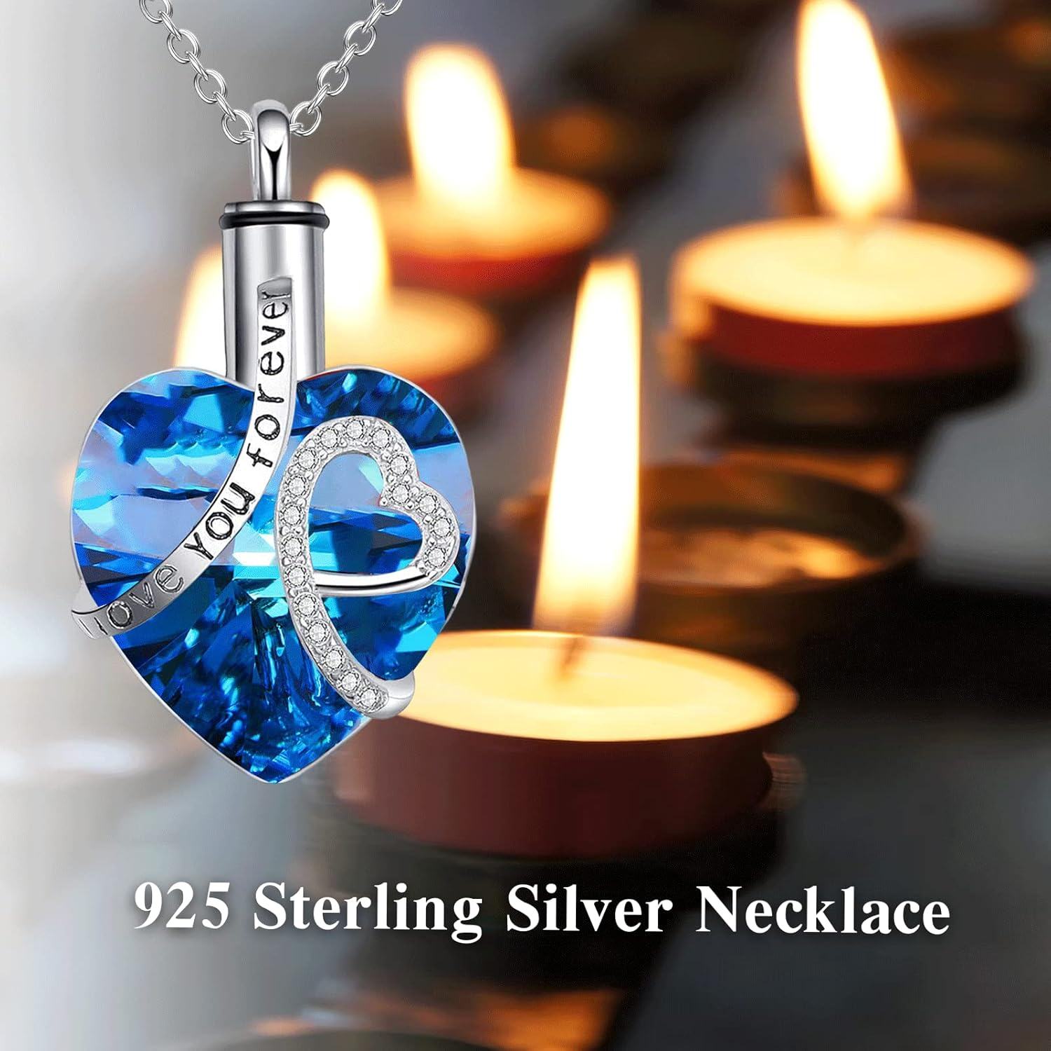 925 Sterling Silver & Austrian Crystal Heart Cremation Jewelry with Funnel Pendant Necklace-0-2