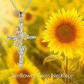wholesale 925 Sterling Silver Sunflower Cross Pendant Necklace for Women-0-3