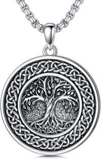wholesale 925 Sterling Silver Norse Jewelry - Viking Tree of Life Compass Pendant with Vegv¨ªsir and Wolf's Head Charm -A- Viking Tree of Life Necklace B