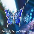wholesale 925 Sterling Silver Blue Abalone Shell Butterfly Pendant Necklace for Women Girls Gifts Jewelry (45cm)-0-5