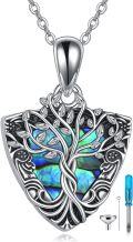 wholesale 925 Sterling Silver & Abalone Shell Tree of Life Cremation Urn Necklace for Ashes, Perfume, Memorial Keepsake Jewelry Gift-0-0