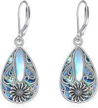 wholesale 925 Sterling Silver Abalone Shell Daisy Filigree Teardrop Dangle Leverback Earrings-Sunflower
