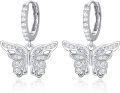 wholesale 925 Sterling Silver Butterfly CZ Huggie Hoop Earrings for Women Girls 14mm Diameter-0-0