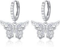 wholesale 925 Sterling Silver Butterfly CZ Huggie Hoop Earrings for Women Girls 14mm Diameter-09-butterfly