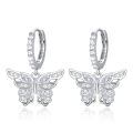 wholesale 925 Sterling Silver Butterfly Dangle Earrings Wholesale With Clear Crystals-0-0