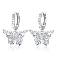 wholesale 925 Sterling Silver Butterfly Dangle Earrings Wholesale With Clear Crystals-09-butterfly