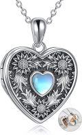 wholesale 925 Sterling Silver Heart-Shaped Photo Locket Pendant with Blue Stone and Sunflower Design - Mother's Day Gifts for Women-0-0