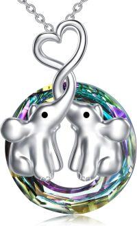 wholesale 925 Sterling Silver Rainbow Crystal Elephant Pendant Necklace for Women Wife Girlfriend Mom-Purple