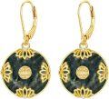 wholesale 14K Gold Plated Sterling Silver Round Natural Jade Earrings for Women-0-5