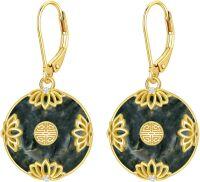 wholesale 14K Gold Plated Sterling Silver Round Natural Jade Earrings for Women-A-Lotus-Moss Agate