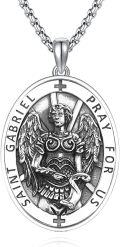 wholesale 925 Sterling Silver St Gabriel the Archangel Medal Prayer for Us Pendant Necklace-0-0